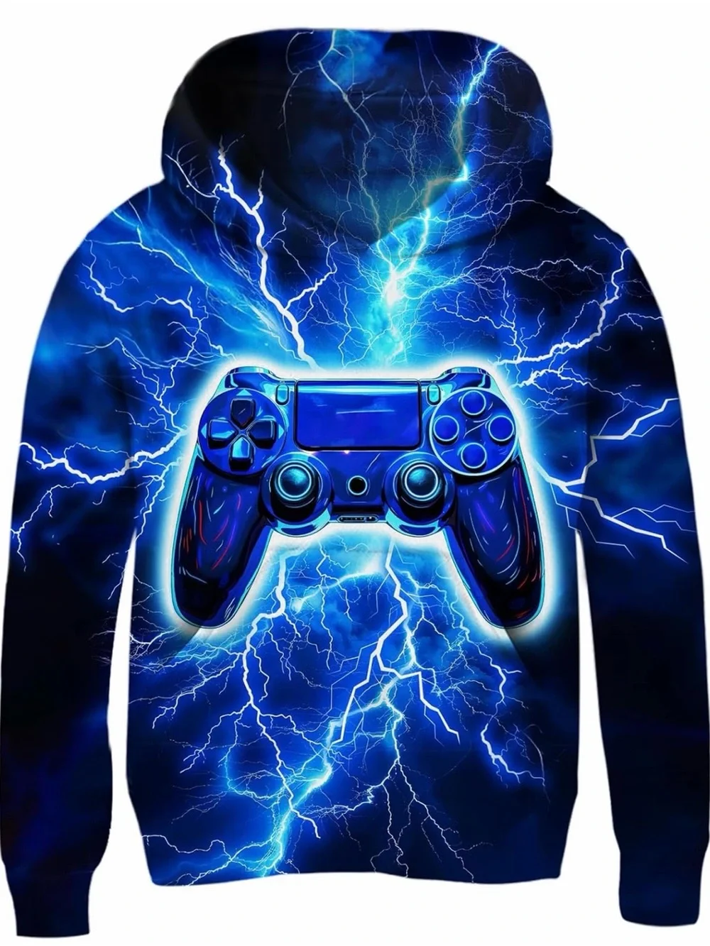 Blue Gamer Controller Hoodie for Kids - Electric Lightning Design size 14-16